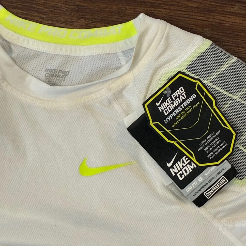 Nike Pro Combat Hyperstrong Compression Football Shirt White Volt XL NWT